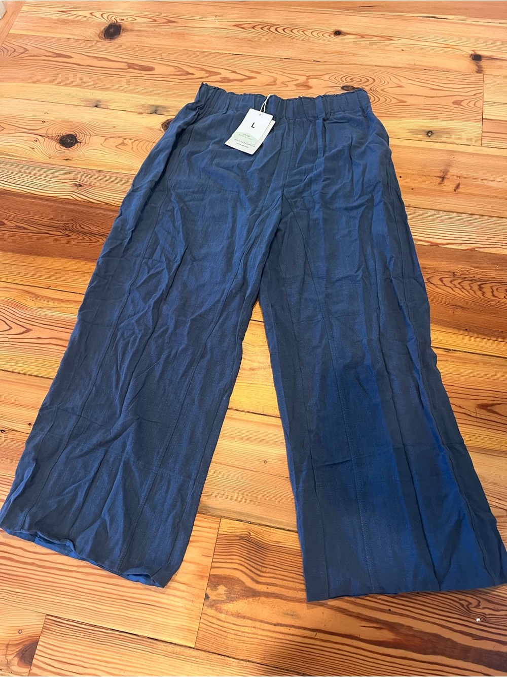 Wide-Leg Navy Women's Pants with Elastic Waist